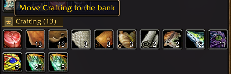 Quick Swap button on a Crafting section
